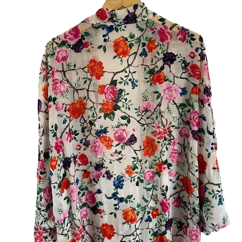 FRANCESCA MIRANDA Francesca Floral Silk Blend Devore Long Kimono‎